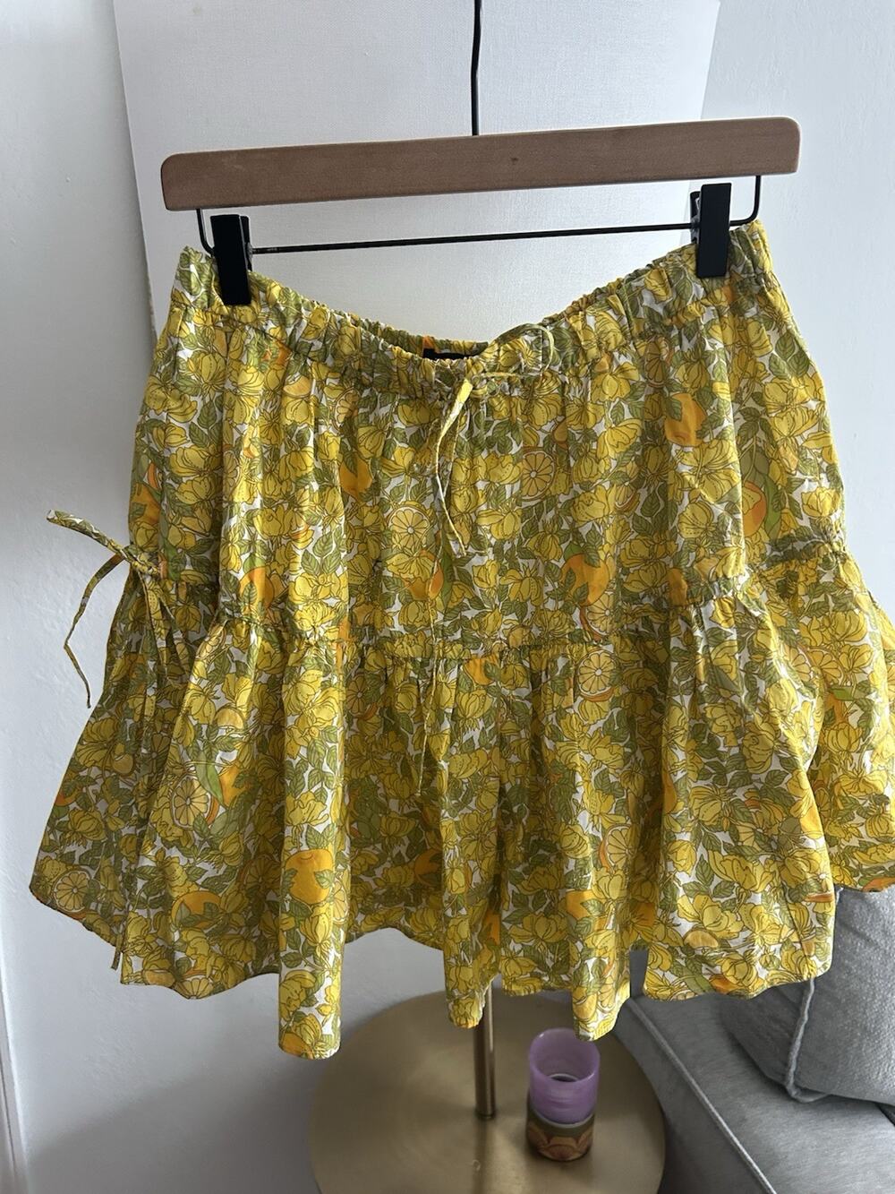 J Crew Tiered Floral Mini Skirt In S Yellow Tropical Summer Beach Cottagecore